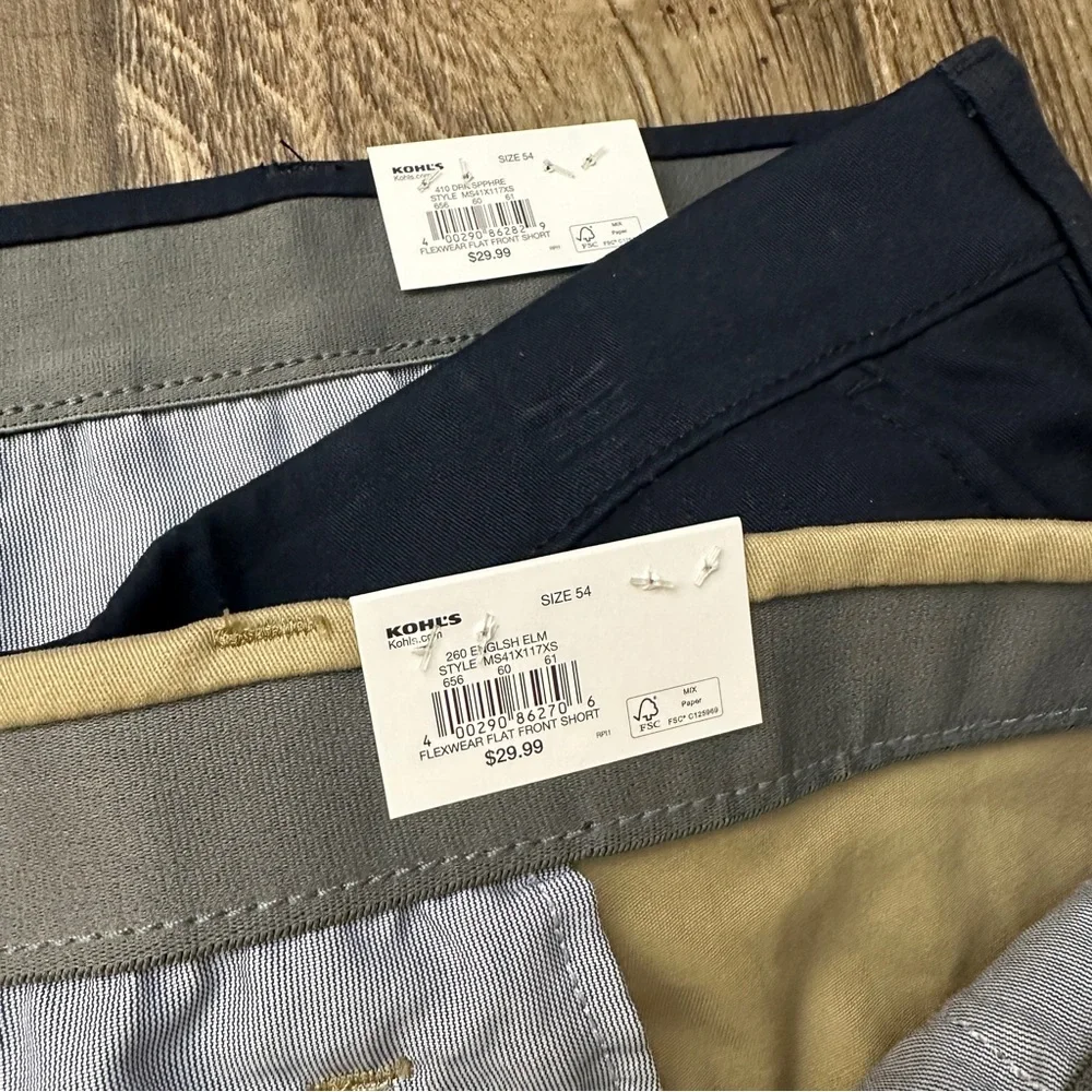 Sonoma Flexwear Flat Front Cotton Shorts 2 pc Bundle Size 54 Blue Tan